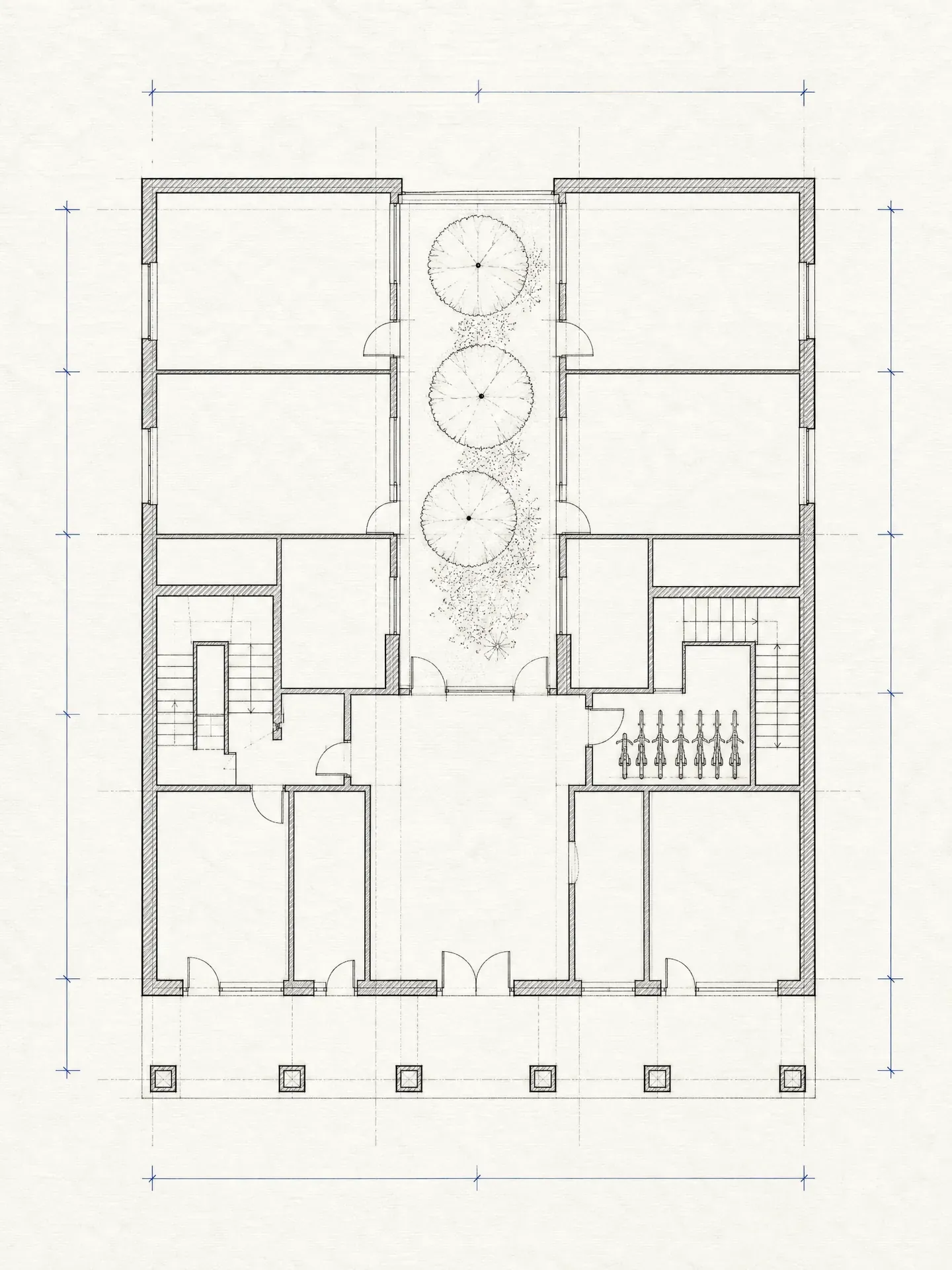 Plan du rez-de-chaussée d’un immeuble de logements en bois
